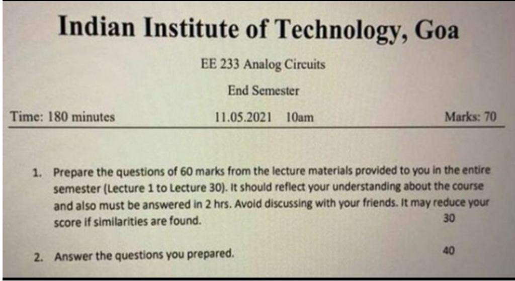 IIT Goa asked students to frame questions and answers them as well: New evaluation technique